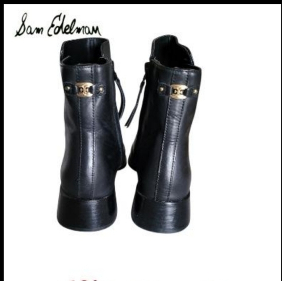 Sam Edelman THATCHER Black Leather Ankle Boot Dress Square Toe Heel Shoe Women 9 - Picture 4 of 12